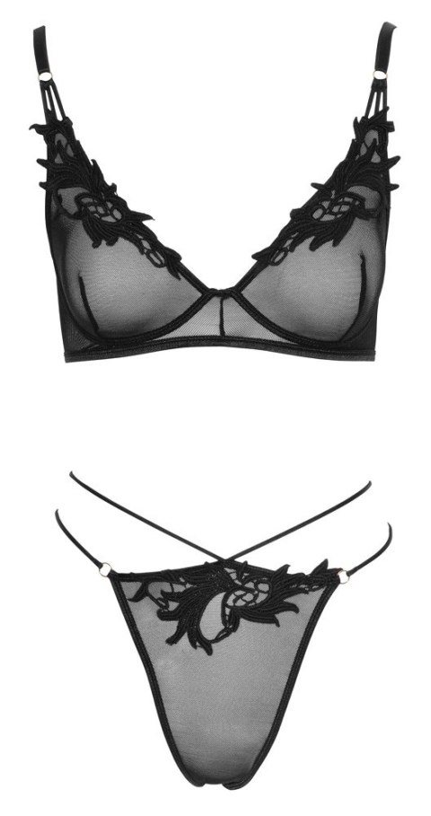 Cottelli LINGERIE komplet siateczkowy biustonosz i stringi L czarny
