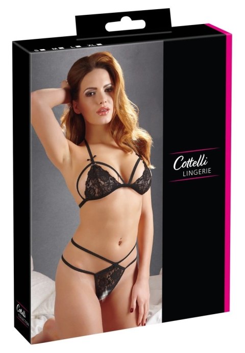 Cottelli Collection Koronkowy zestaw biustonosz i stringi L czarny