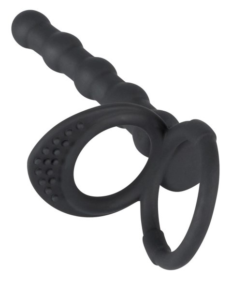 Black Velvets silikonowy ring intymny z elementem analnym, czarny