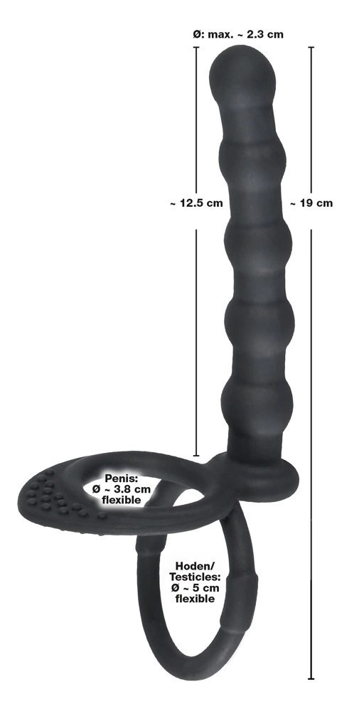 Black Velvets silikonowy ring intymny z elementem analnym, czarny