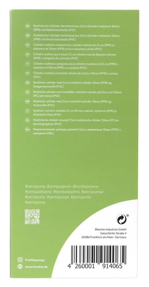 FROHLE Cylinder L 21cm - Przezroczysty Wymienny Element do Systemow Pompujących