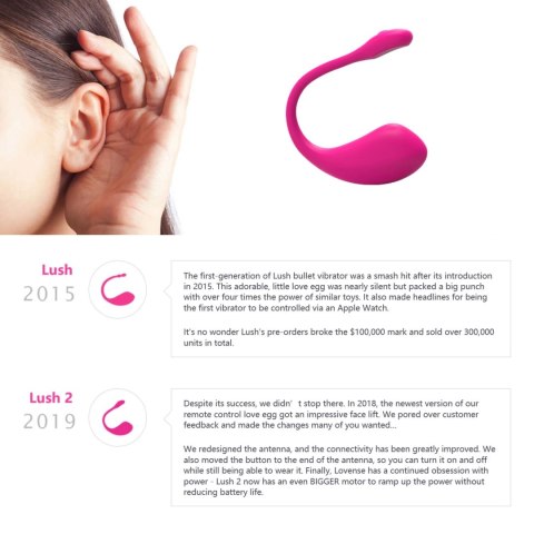 Lovense Lush 2 - Wibrujące Jajko Bluetooth z Aplikacją, Rożowe
