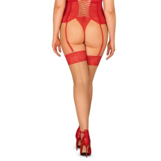 Obsessive Blossmina Pończochy Plus Size Nude z Czerwoną Koronką 4XL/5XL