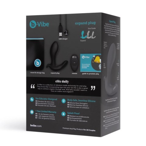 B-Vibe Expand Czarny - Masażer Prostaty z Pilotem, Rozszerzany, Wibrujący