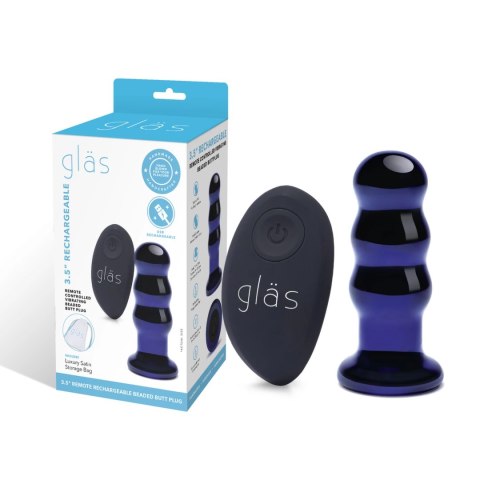 Glas Beaded Plug Szklany z Wibracjami i Pilotem 9 cm USB