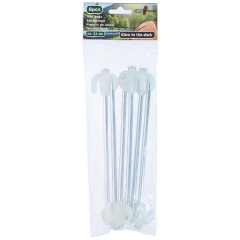 ŚLEDZIE DO NAMIOTU 20,5CM KPL. 6SZT METAL PLASTIK ŚWIECĄCE W NOCY CAMP ACTIVE