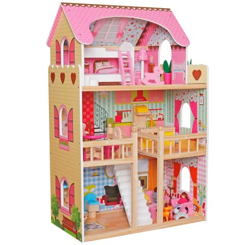 DOMEK DLA LALEK DREWNIANY LED XXXL 60x33x90CM + 3 LALKI + 2 ZWIERZĄTKA