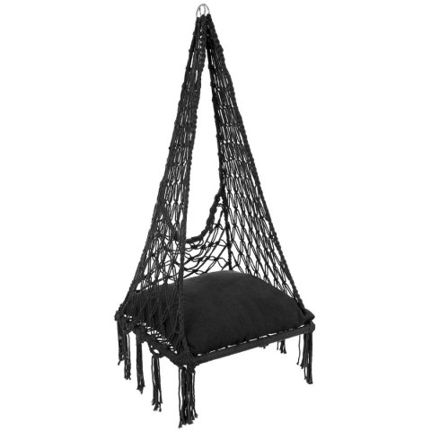 HAMAK AŻUROWY FOTEL WISZĄCY BOCIANIE GNIAZDO 60x60x115CM Z PODUSZKĄ CIEMNO SZARY