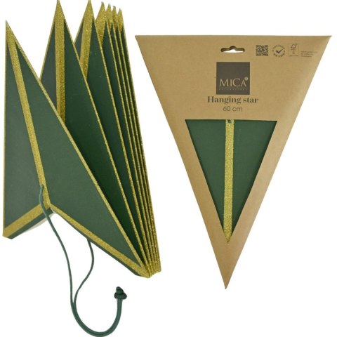 GWIAZDA DEKORACYJNA WISZĄCA PAPIEROWA FSC 18x60CM ZIELONA 7 RAMION MICA