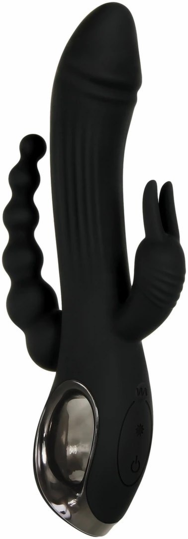 Evolved Trifecta Rabbit Vibrator Black - Trojfunkcyjny model silikonowy USB