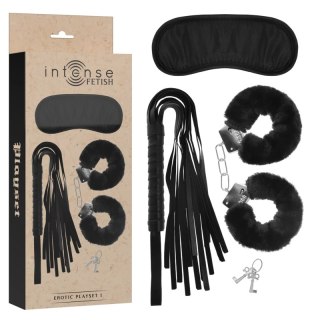 Intense Fetish Zestaw Akcesoriow - Kajdanki, Opaska, Flogger, Skora wegańska