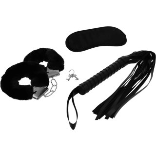 Intense Fetish Zestaw Akcesoriow - Kajdanki, Opaska, Flogger, Skora wegańska