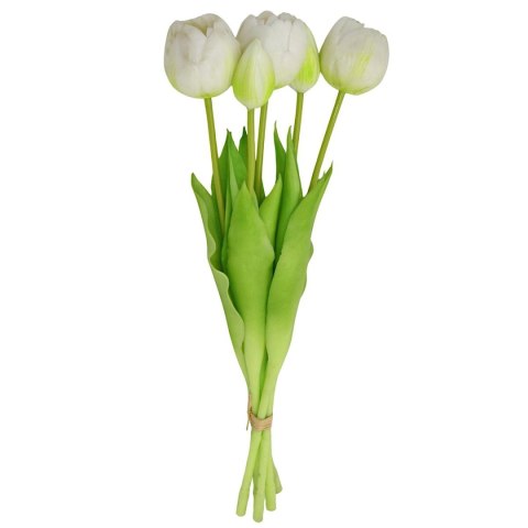 BUKIET 5 TULIPANÓW PIWONIOWYCH BIAŁYCH 39CM JAK ŻYWYCH DEKORACJA WIOSENNA