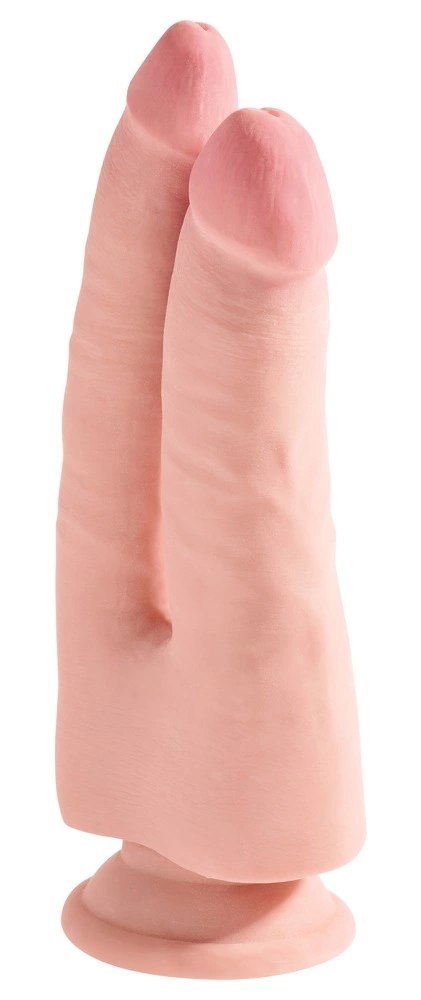 King Cock Plus Duo Model 24 cm jasny - podwojny system intymny TPE z przyssawką