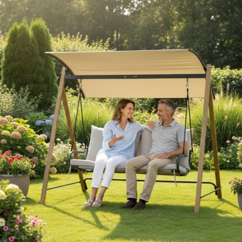 HUŚTAWKA OGRODOWO BALKONOWA 2 OSOBOWA 194x136x173CM PIASKOWA