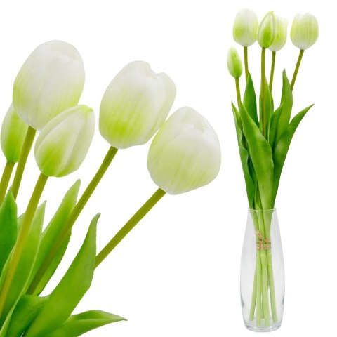 BUKIET 5 TULIPANÓW BIAŁYCH 39CM JAK ŻYWYCH DEKORACJA WIOSENNA