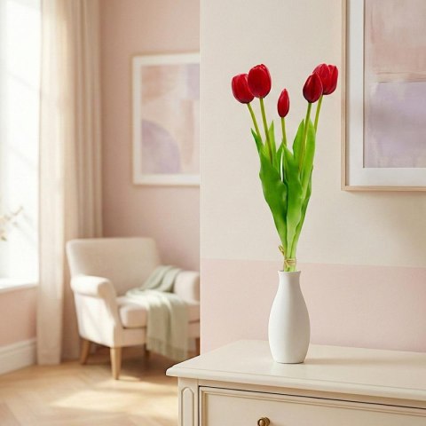 BUKIET 5 TULIPANÓW CZERWONYCH 39CM JAK ŻYWYCH DEKORACJA WIOSENNA