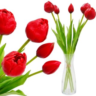 BUKIET 5 TULIPANÓW PIWONIOWYCH CZERWONYCH 39CM JAK ŻYWYCH DEKORACJA WIOSENNA