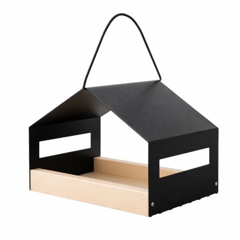 Nowoczesny karmnik domek dla ptaków duży metalowy drewniana podstawa PT06