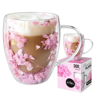 Szklanka termiczna z kwiatami, gipsówka hortensje róż 300 ml 1szt SZK165