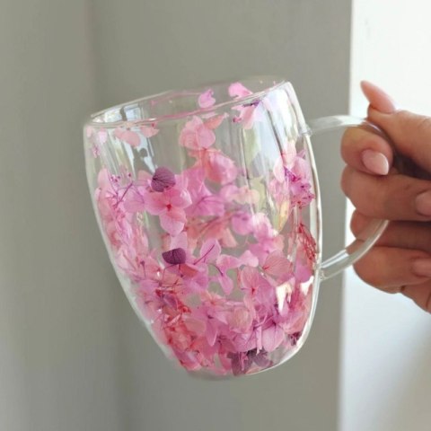Szklanka termiczna z kwiatami, gipsówka hortensje róż 300 ml 1szt SZK165