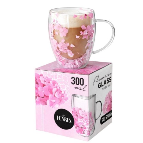 Szklanka termiczna z kwiatami, gipsówka hortensje róż 300 ml 1szt SZK165