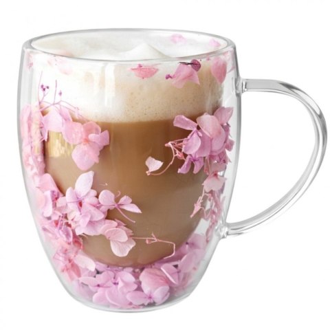 Szklanka termiczna z kwiatami, gipsówka hortensje róż 300 ml 1szt SZK165