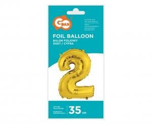Balon foliowy "Cyfra 2" złota 35 cm FG-C35Z2