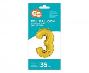 Balon foliowy "Cyfra 3" złota 35 cm FG-C35Z3