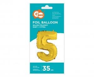 Balon foliowy "Cyfra 5" złota 35 cm FG-C35Z5