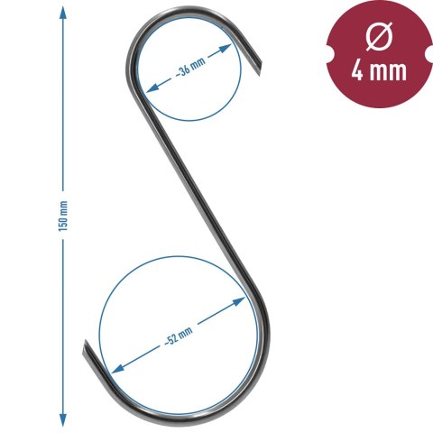 Haki do wędzenia - S cięte 45° 4mm x 150mm 5 szt.