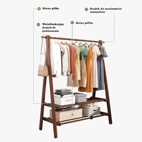 Bambusowy wolnostojący trapezowy wieszak na ubrania 116 cm