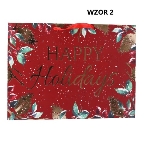 Torebka na prezent świąteczna "Happy Holidays" 42x12x31 cm Mix wzorów