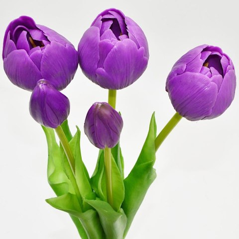 BUKIET 5 TULIPANÓW PIWONIOWYCH FIOLETOWYCH 39CM JAK ŻYWYCH DEKORACJA WIOSENNA