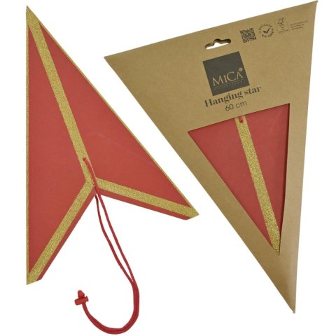GWIAZDA DEKORACYJNA WISZĄCA PAPIEROWA FSC 18x60CM CZERWONA 7 RAMION MICA