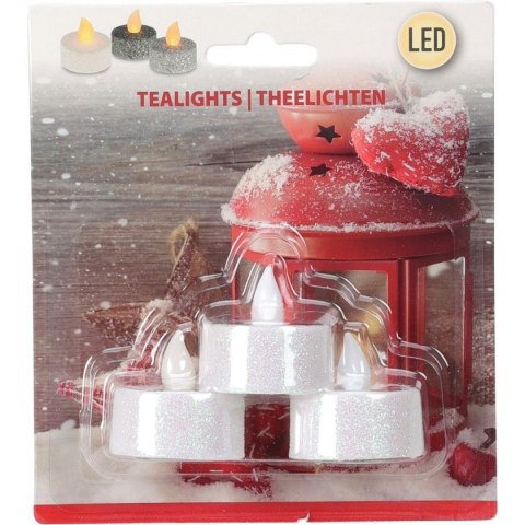 ZESTAW 3 ŚWIECZEK TEA LIGHT LED Z BROKATEM
