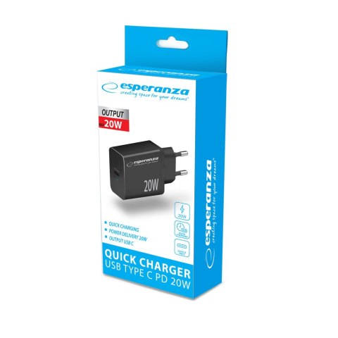 Ładowarka sieciowa czarna 20W USB-C PD EZC104K