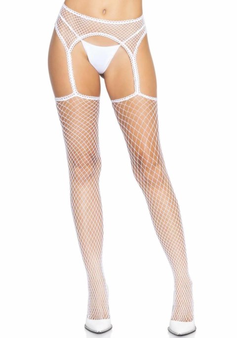 Leg Avenue Rajstopy siateczkowe z paskami do pończoch białe One Size