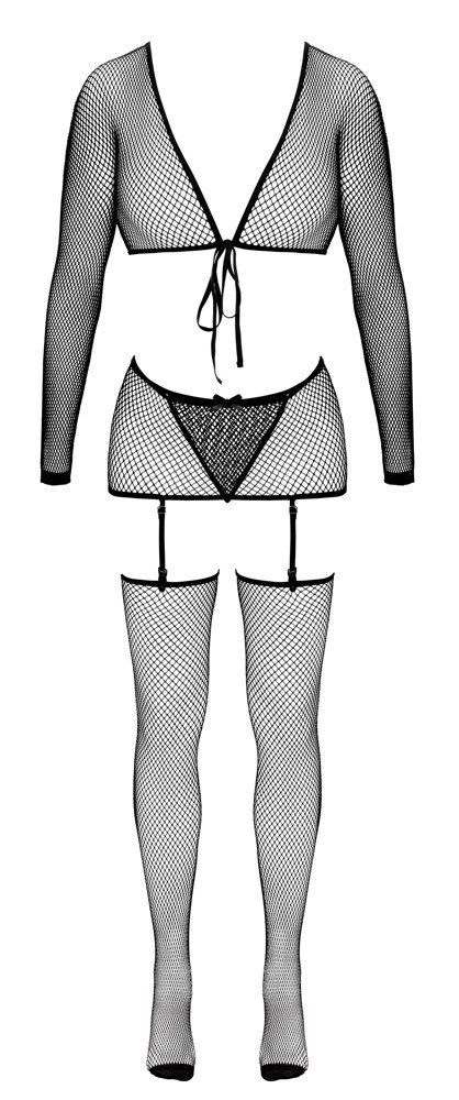 Cottelli Fantasy Set S-L Czarny Komplet Siateczkowy 4-częściowy