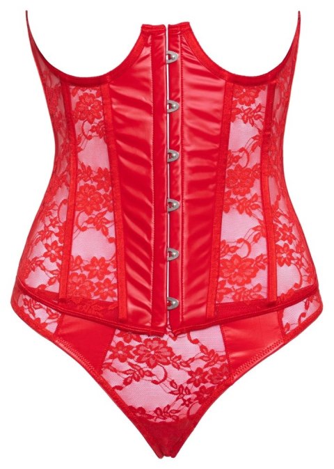 Cottelli LINGERIE Gorset Open Cup XL czerwony z koronką i stringami