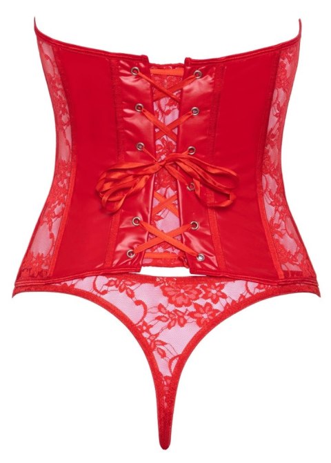 Cottelli LINGERIE Gorset Open Cup XL czerwony z koronką i stringami
