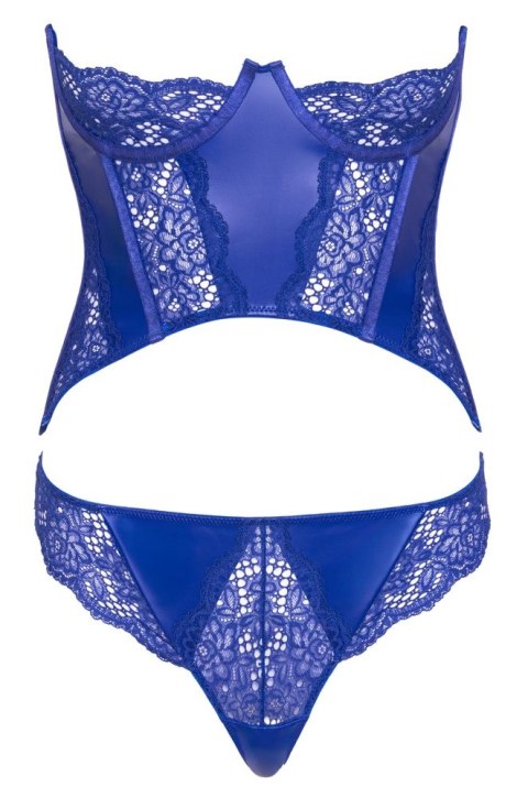 Cottelli Lingerie - Gorset damski niebieski XL z koronką i stringami