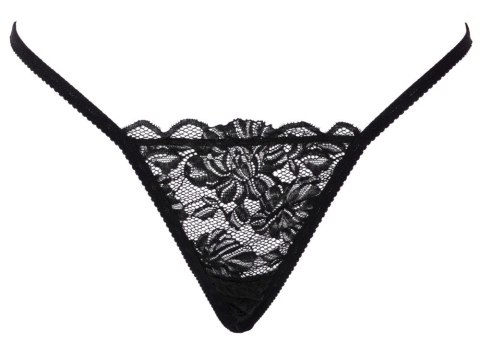 Cottelli LINGERIE String Rhinestones S-L czarny z koronką i kryształkami