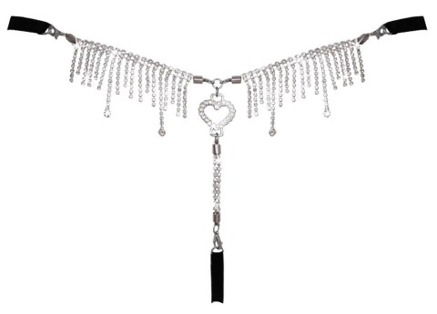 Cottelli LINGERIE String Rhinestones S-L czarny z koronką i kryształkami