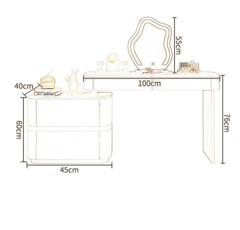 Toaletka kosmetyczna LED/ Komplet mebli blat 100 cm- Lilia - kolor biały