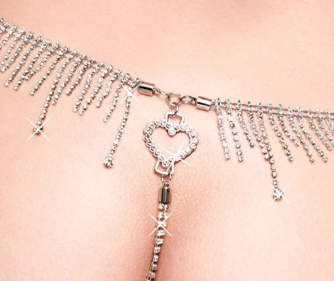 Cottelli LINGERIE String Rhinestones S-L czarny z koronką i kryształkami