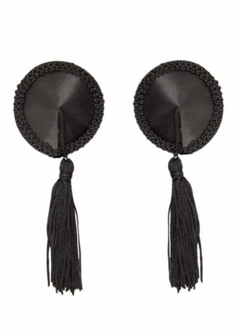 Satin Nipple Covers w Tassel czarne satynowe osłonki z frędzlami