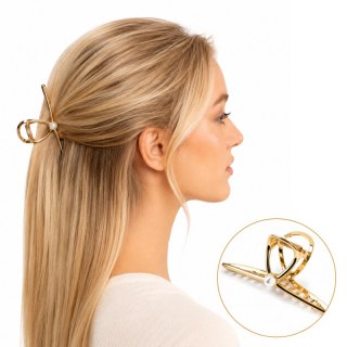 Spinka do włosów klamra ZŁOTA z PERŁĄ, metalowa mocna XL 11cm SP461