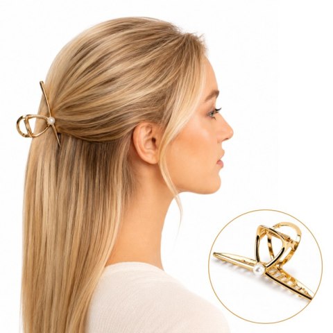 Spinka do włosów klamra ZŁOTA z PERŁĄ, metalowa mocna XL 11cm SP461