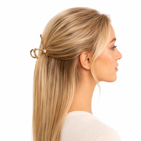 Spinka do włosów klamra ZŁOTA z PERŁĄ, metalowa mocna XL 11cm SP461